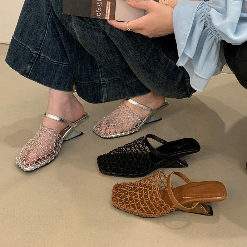 Women'S Fashion Trends Summer 2025 - Weave Mesh Vrouwen Hoge Hakken Sandalen