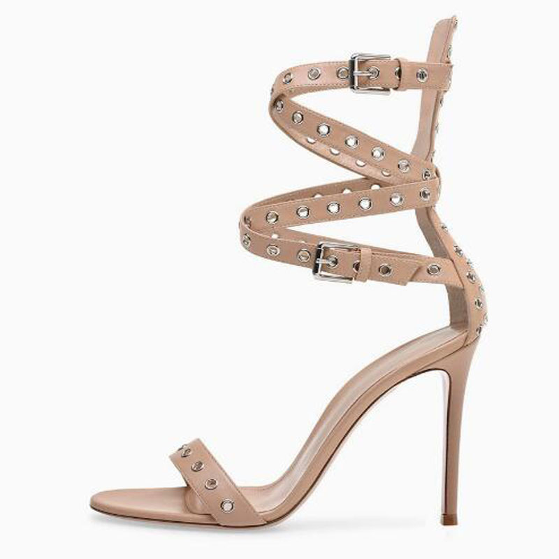 Women'S Fashion Leather Boots - Apricot gouden zilveren lederen sandalen met