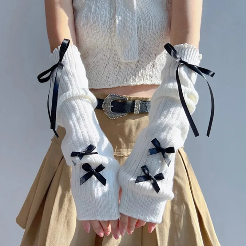 Women Fashion Gloves - Vrouwelijke Y2K Mode Armwarmers Strik Zachte