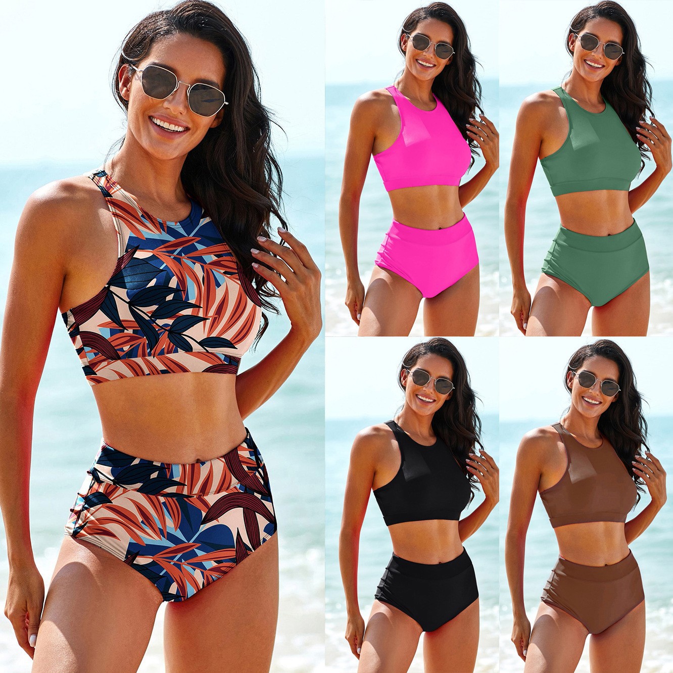 Crop Top Women - Damesbadpakken Effen kleur tankini Tropische print