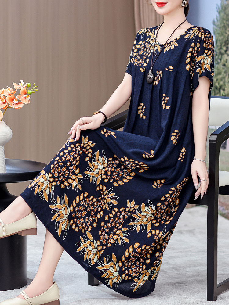 Women Fashion Over 50 - Elegante midi-jurk van katoenen zijde voor