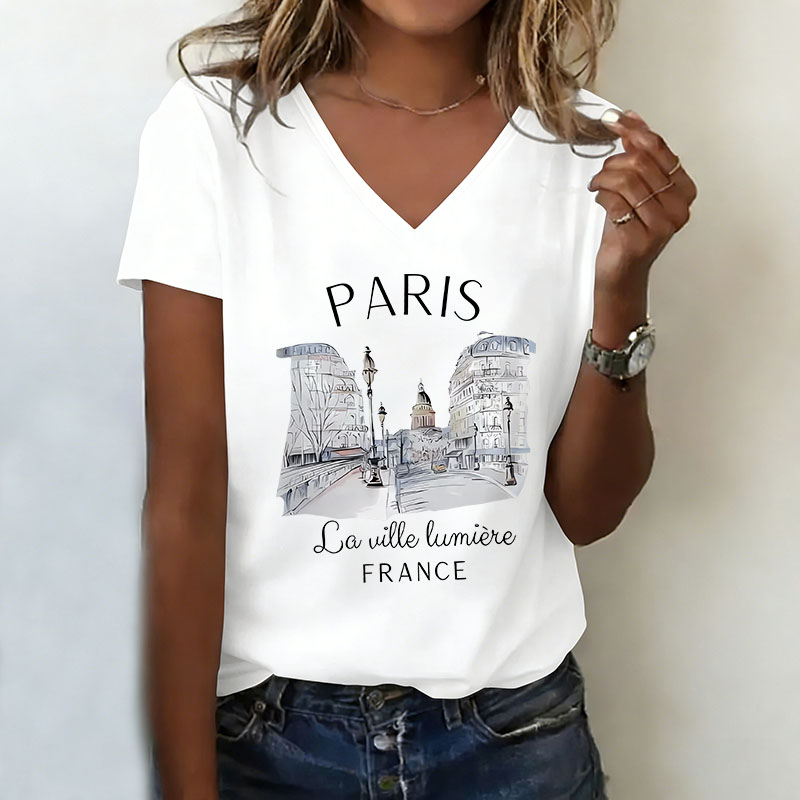 Women'S Fashion Paris - Vintage Parijs T-shirt V-hals Casual Mode