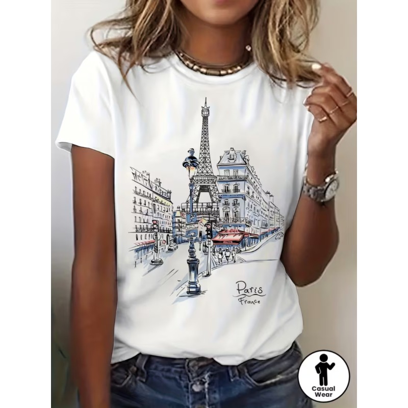 Women'S Fashion Paris - Parijs Frankrijk Eiffeltoren Sketch Grafisch T-shirt