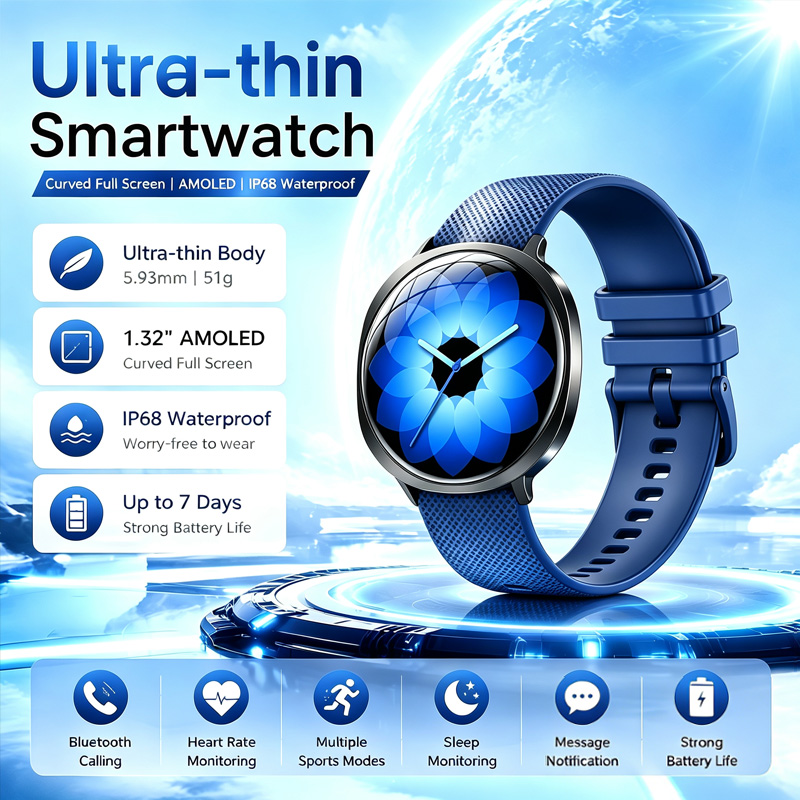 Women Fashion Week 2026 - Nieuwe M301 Smartwatch Ronde AMOLED Gebogen
