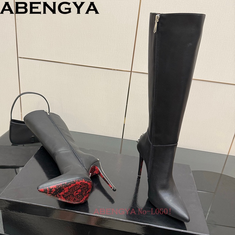 Women'S Fashion Leather Boots - Sexy Zwart Lederen Knie Hoge Laarzen