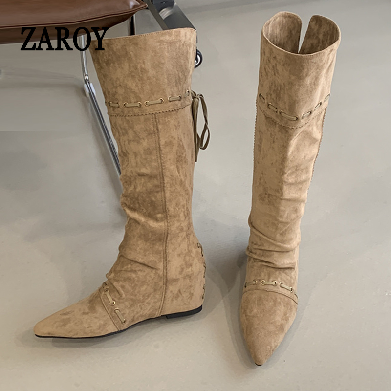 Women'S Fashion Knee High Boots - ZAROY Winter Dameslaarzen Mode Trekkoord Veterschoenen