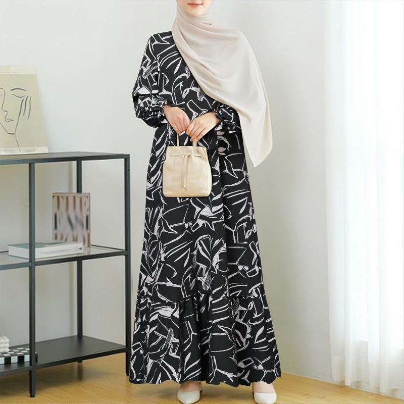 Turkey Women Fashion - Elegante geometrisch geprinte lange jurk met