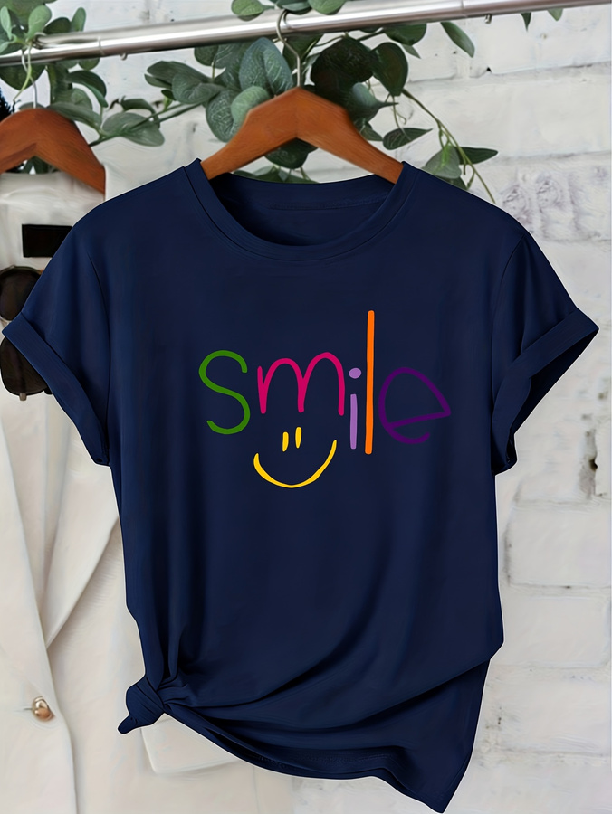 Women'S Fashion Trends Summer 2025 - T-shirt met Smile-print, schattig kleurrijk T-shirt