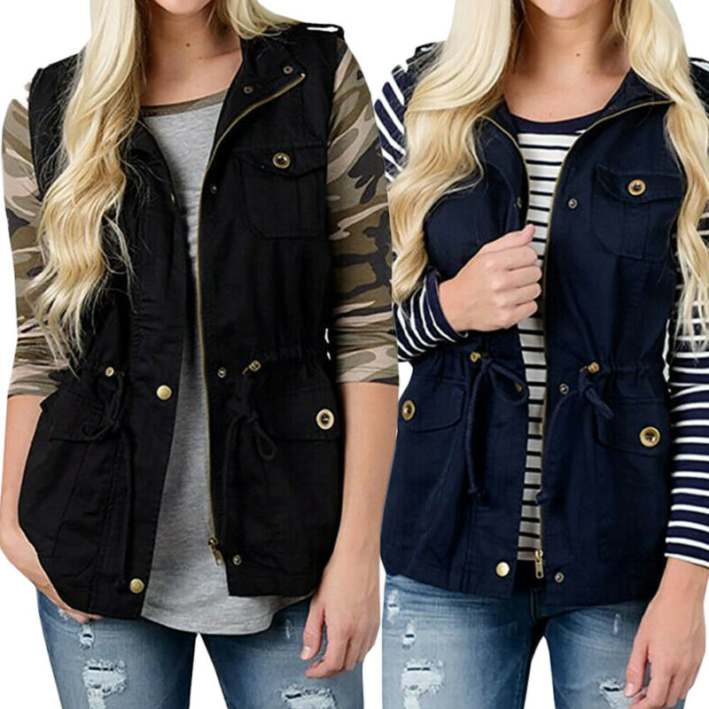 Women'S Fashion Utility Jacket - Mode Vrouwen Vest Olijf Cargo Utility