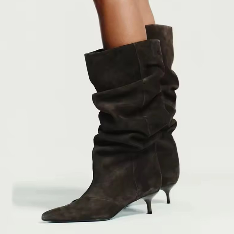 Women'S Fashion Knee High Boots - Liyke Runway Fashion Geplooide Suède Knie