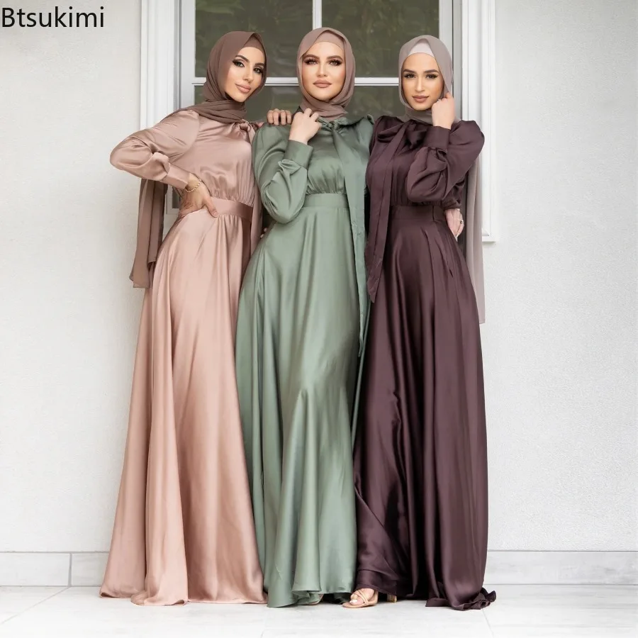 Turkey Women Fashion - Elegante satijnen jurk voor vrouwen moslim