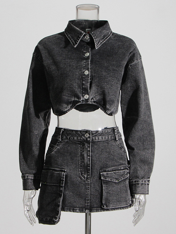   Rookgrijs kort denim jack me - Women'S Fashion Utility Jacket recensie en prijs