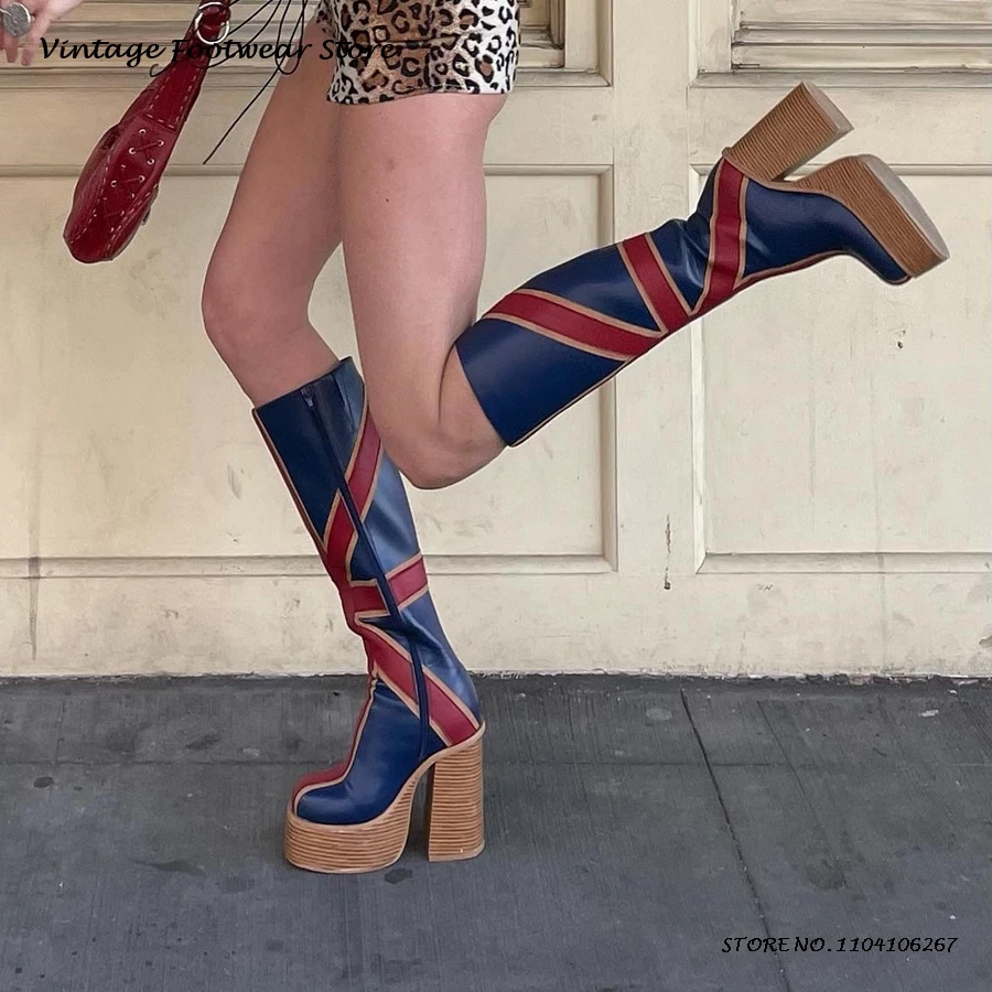 Patchwork lederen platform kni - Women'S Fashion Leather Boots recensie en prijs