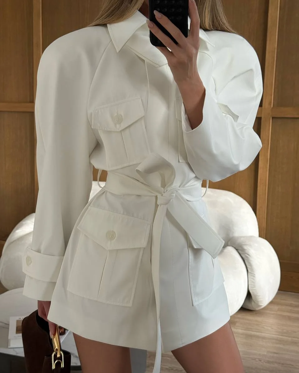 Effen witte kraag gebonden jas - Women'S Fashion Utility Jacket recensie en prijs