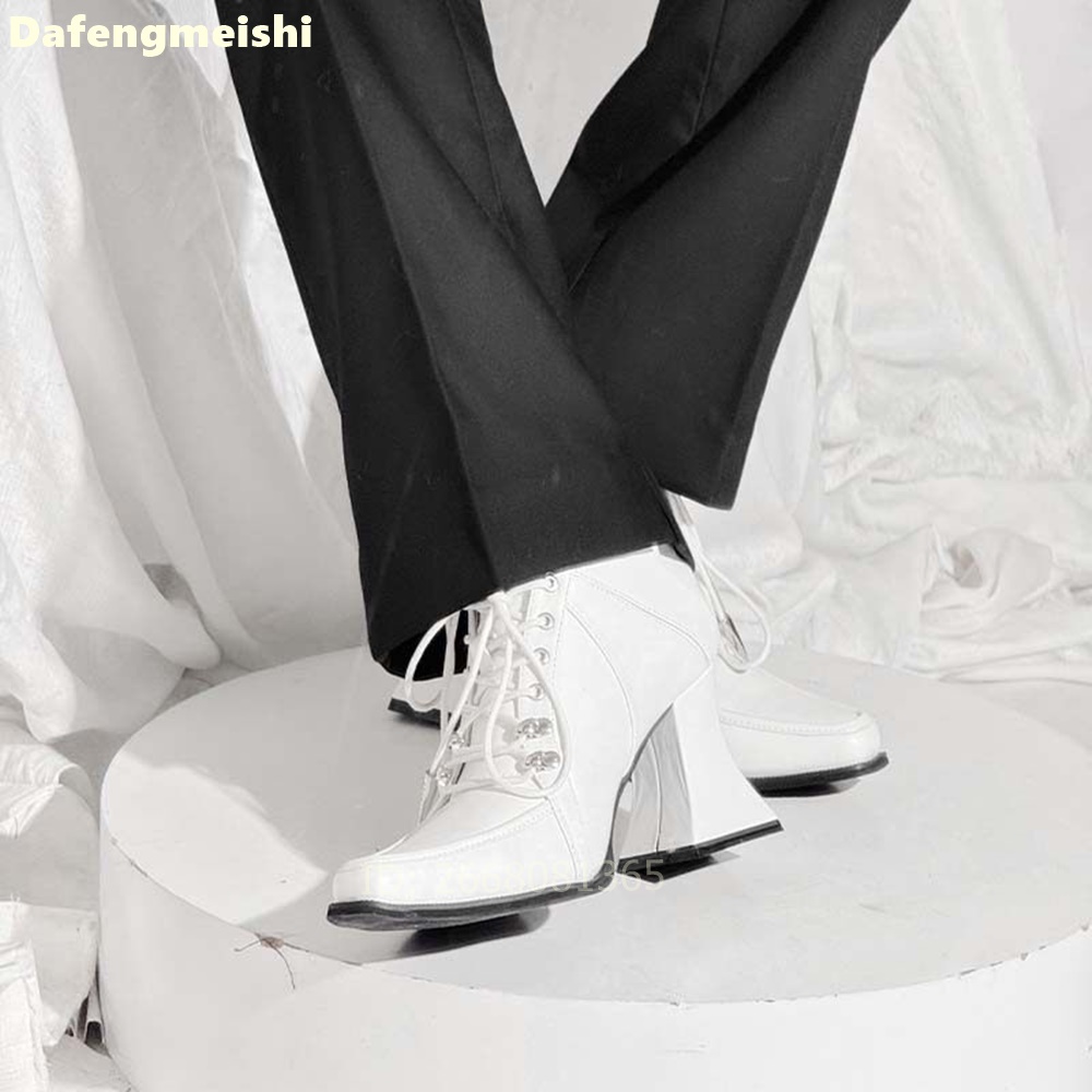 Witte leren enkellaarzen met v - Women'S Fashion Leather Boots recensie en prijs