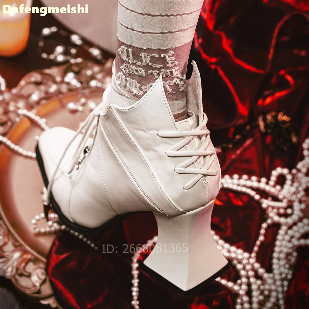 Witte leren enkellaarzen met v - Women'S Fashion Leather Boots recensie en prijs