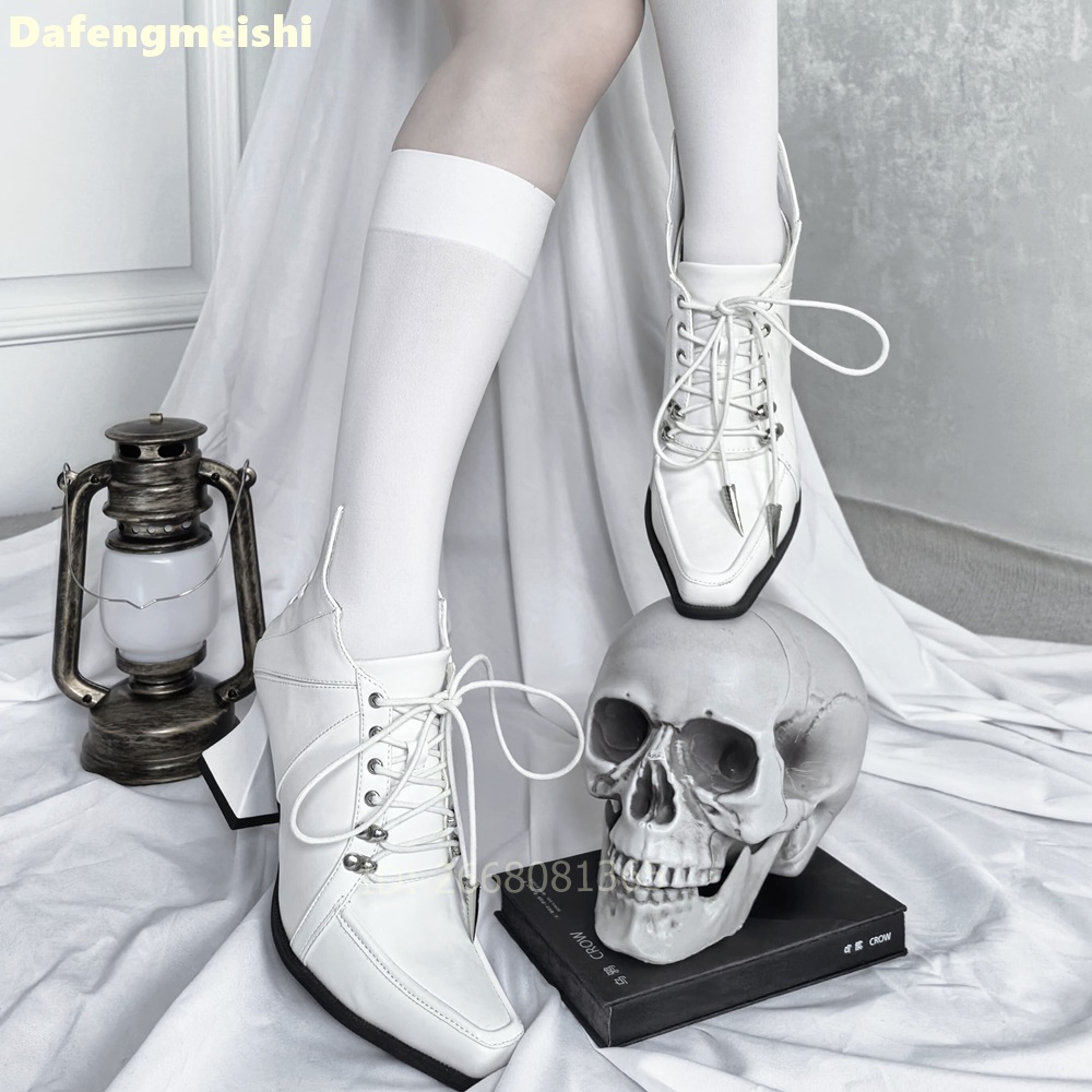 Witte leren enkellaarzen met v - Women'S Fashion Leather Boots recensie en prijs